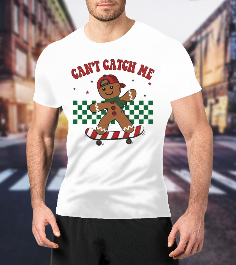 Can't Catch Me Gingerbread Skateboarding T-Shirt