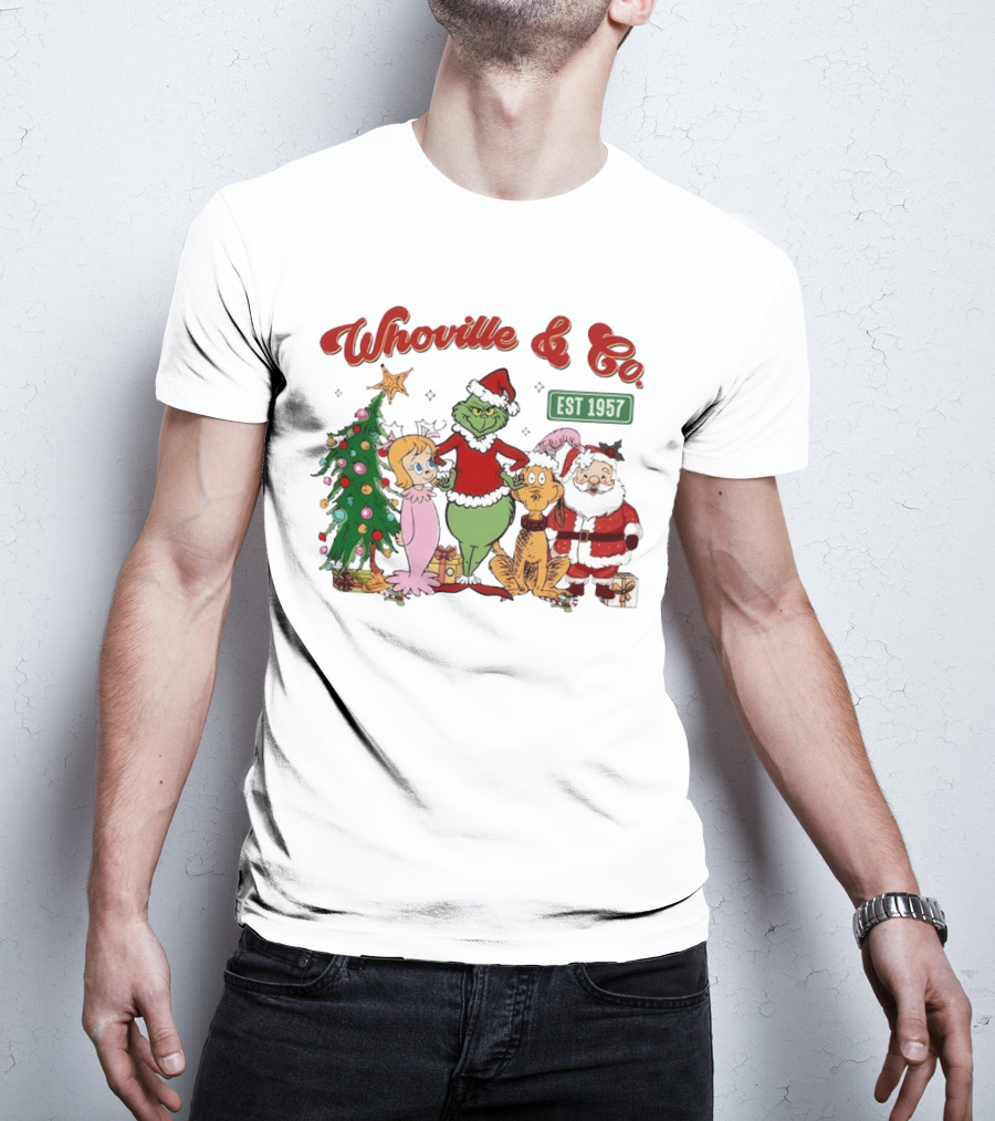Whoville And Co Est 1957 Grinch Santa Max Cindy-Lou Christmas Tree T-Shirt