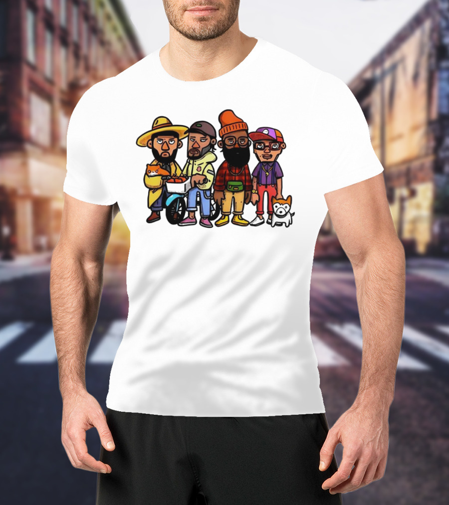 Hipster Clips Cartoon Characters With Pets And Accessories T-Shirt
