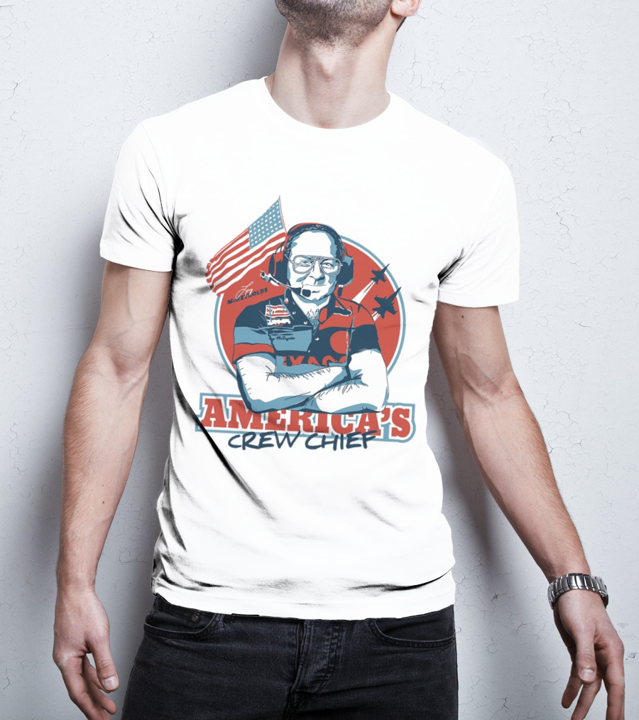 Larry McReynolds America's Crew Chief Patriotic Racing Tribute With Flag And Fighter Jets T-Shirt