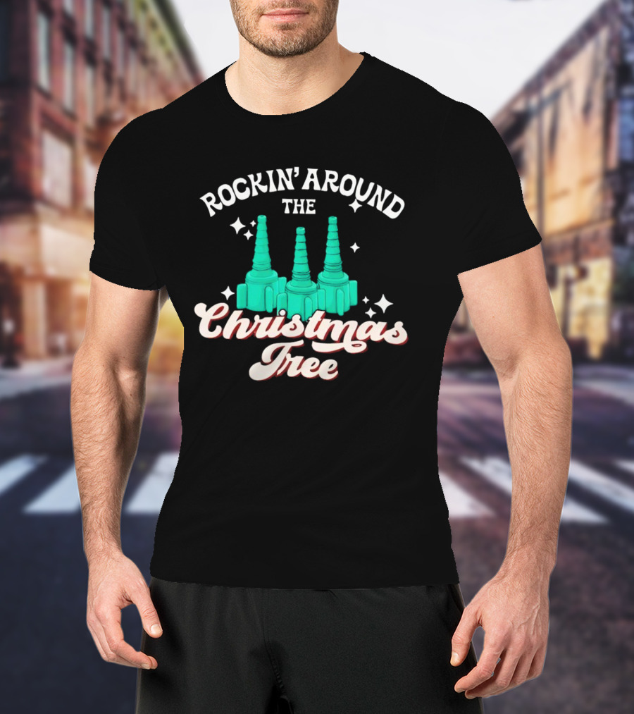 Rockin’ Around The Christmas Tree With Stylized Turquoise Towers T-Shirt