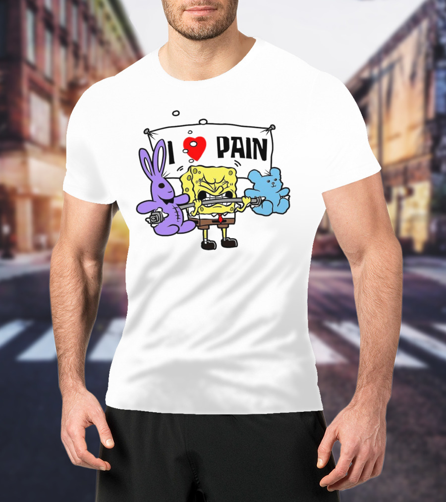 SpongeBob I Love Pain Weightlifting With Purple Bunny And Blue Bear T-Shirt