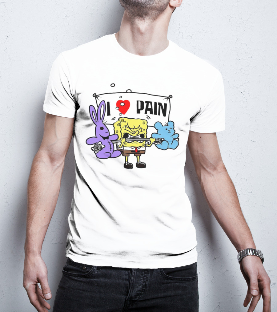 SpongeBob I Love Pain Weightlifting With Purple Bunny And Blue Bear T-Shirt