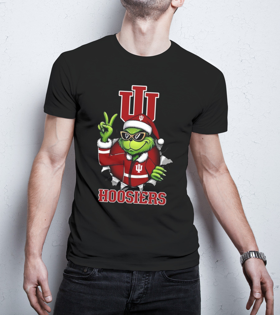 Grinch Indiana Hoosiers Christmas IU Santa T-Shirt
