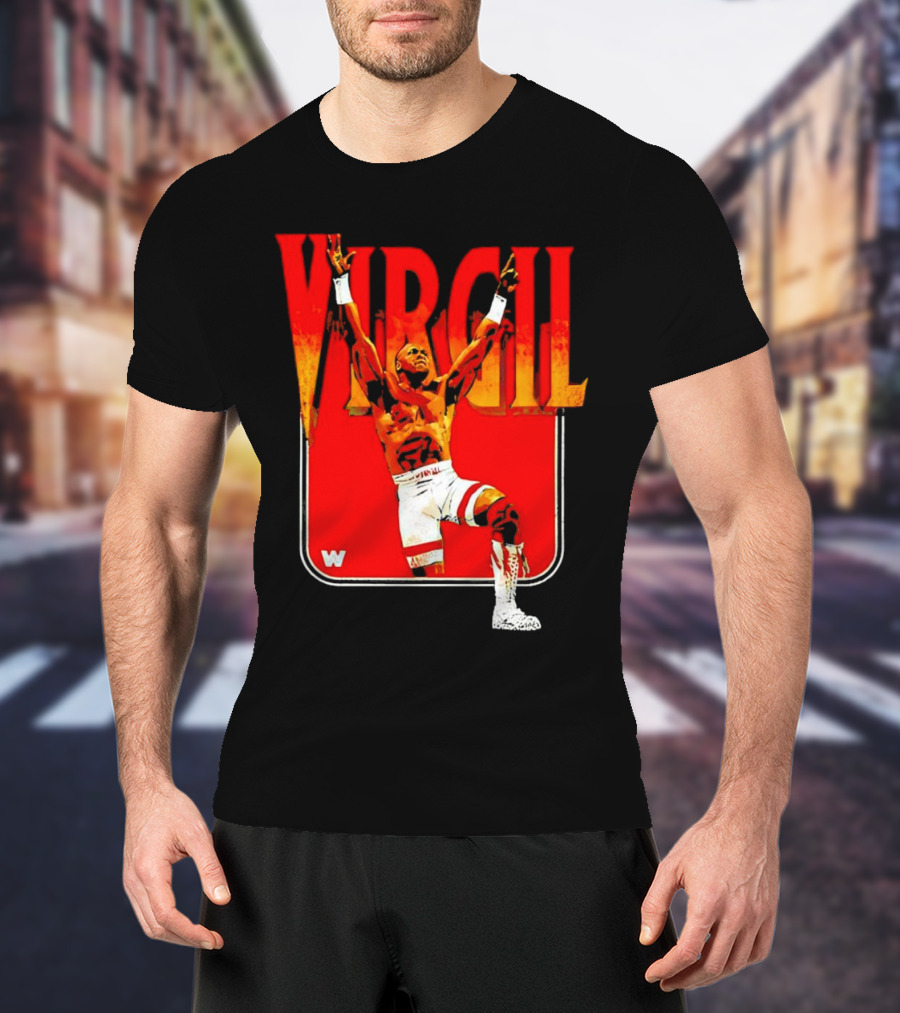 Virgil Wrestling Iconic Pose With Red Background And White Boots T-Shirt