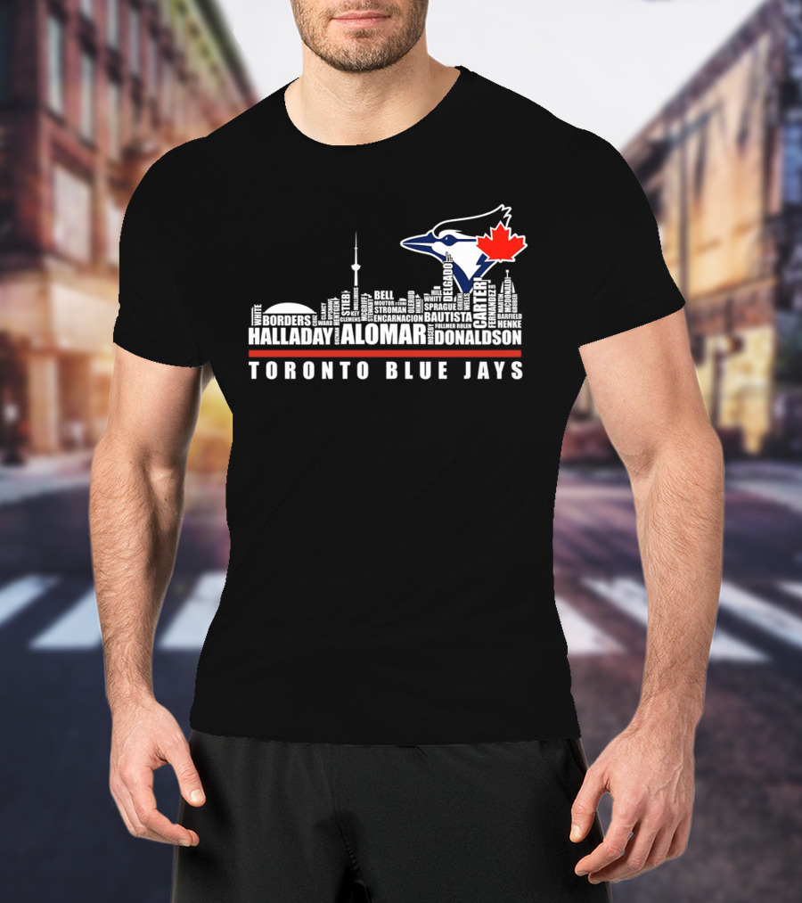 Toronto Blue Jays Skyline Names Halladay Alomar Carter Donaldson Toronto City T-Shirt