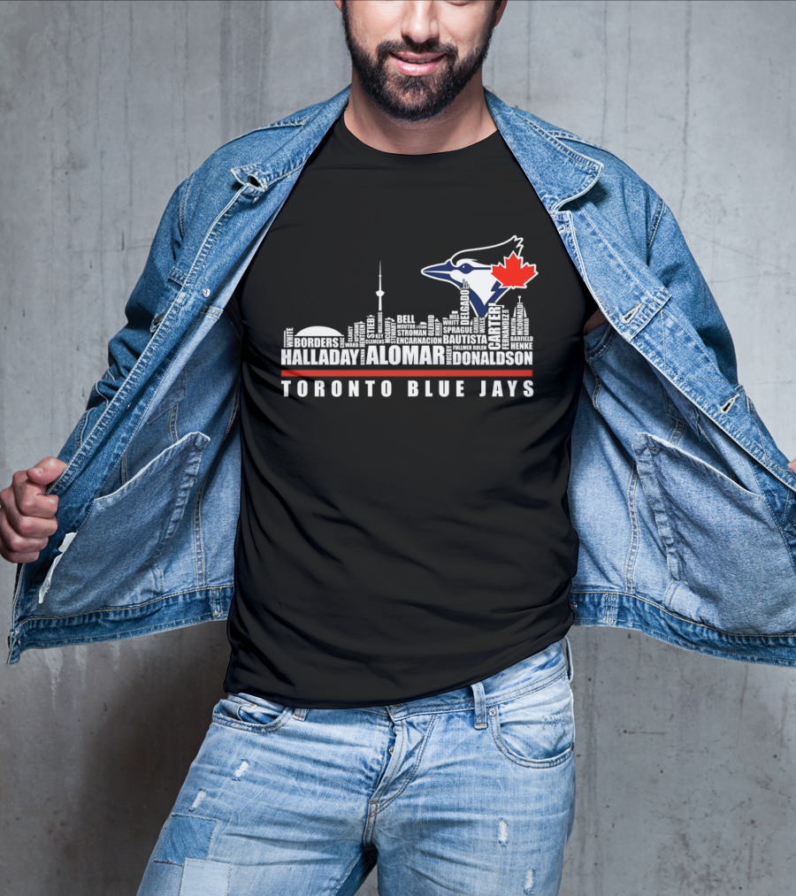 Toronto Blue Jays Skyline Names Halladay Alomar Carter Donaldson Toronto City T-Shirt