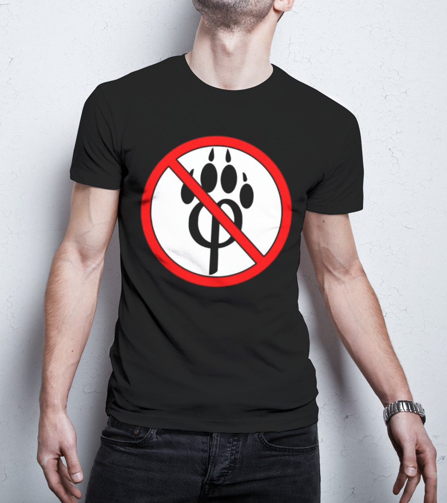 Anti Furry Paw Symbol With Red Prohibition Circle T-Shirt