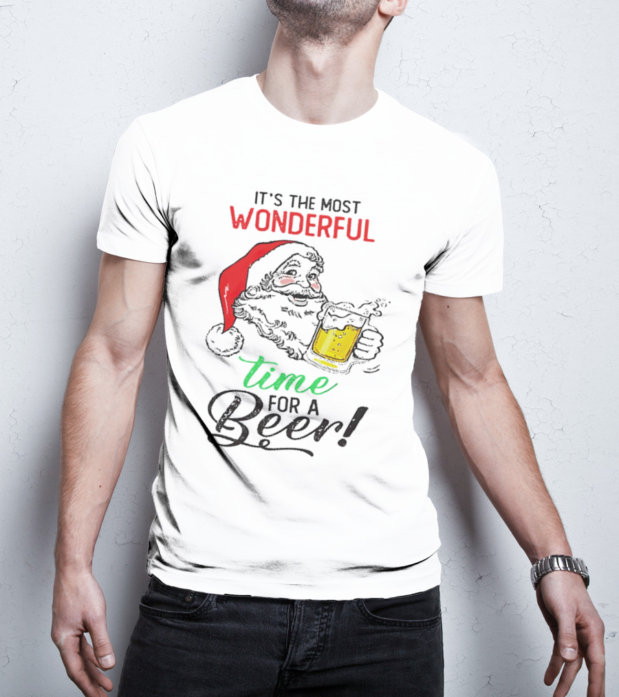 It's The Most Wonderful Time For A Beer Santa Drinking Xmas T-Shirt