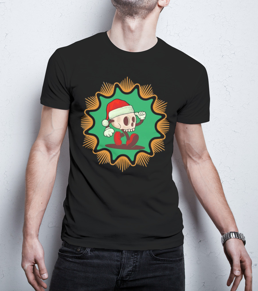 Skull Santa In Vintage Christmas Hat Badge T-Shirt