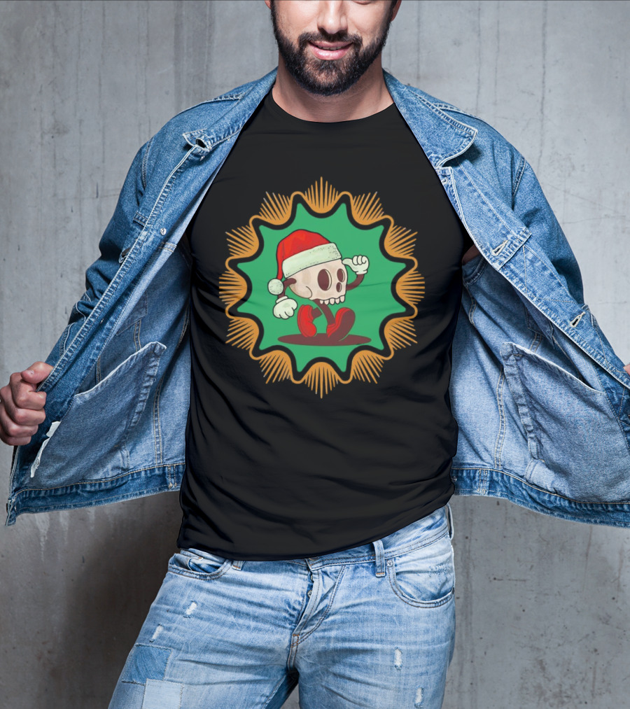 Skull Santa In Vintage Christmas Hat Badge T-Shirt