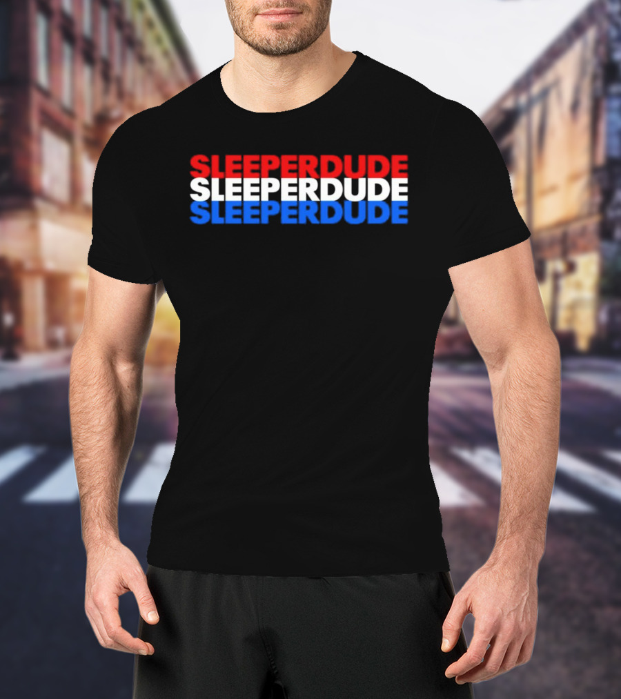 SLEEPERDUDE Red White Blue Stacked Text T-Shirt