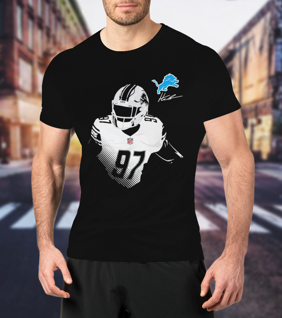 Aidan Hutchinson #97 Detroit Lions NFL Blue Lion Logo Football Player T-Shirt