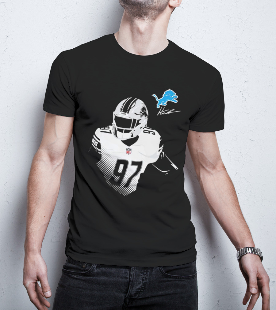 Aidan Hutchinson #97 Detroit Lions NFL Blue Lion Logo Football Player T-Shirt