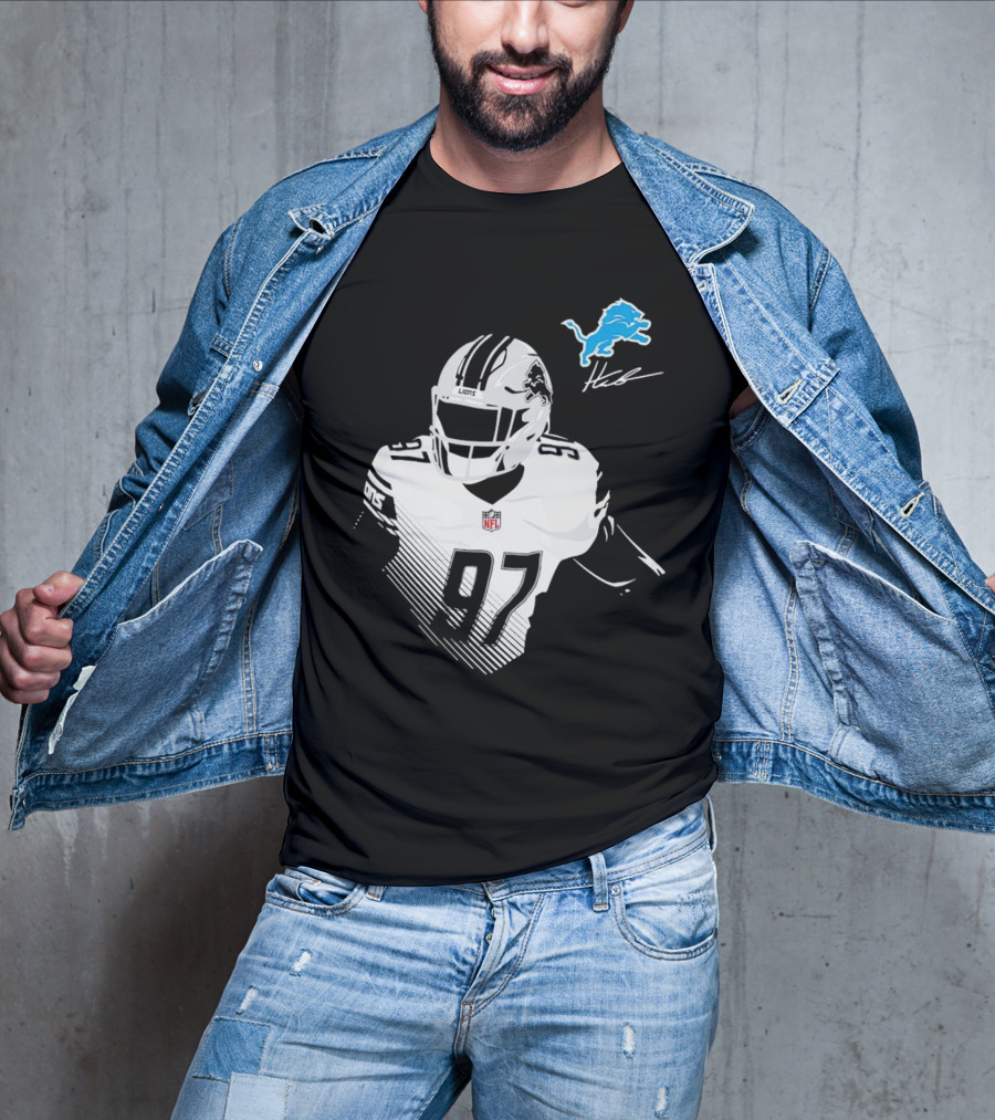 Aidan Hutchinson #97 Detroit Lions NFL Blue Lion Logo Football Player T-Shirt