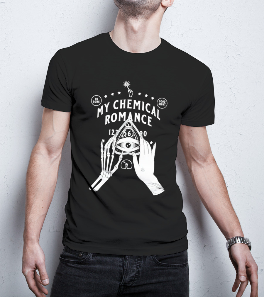 My Chemical Romance Ouija Planchette So Long Good Night Skeleton Hand 1234567890 T-Shirt