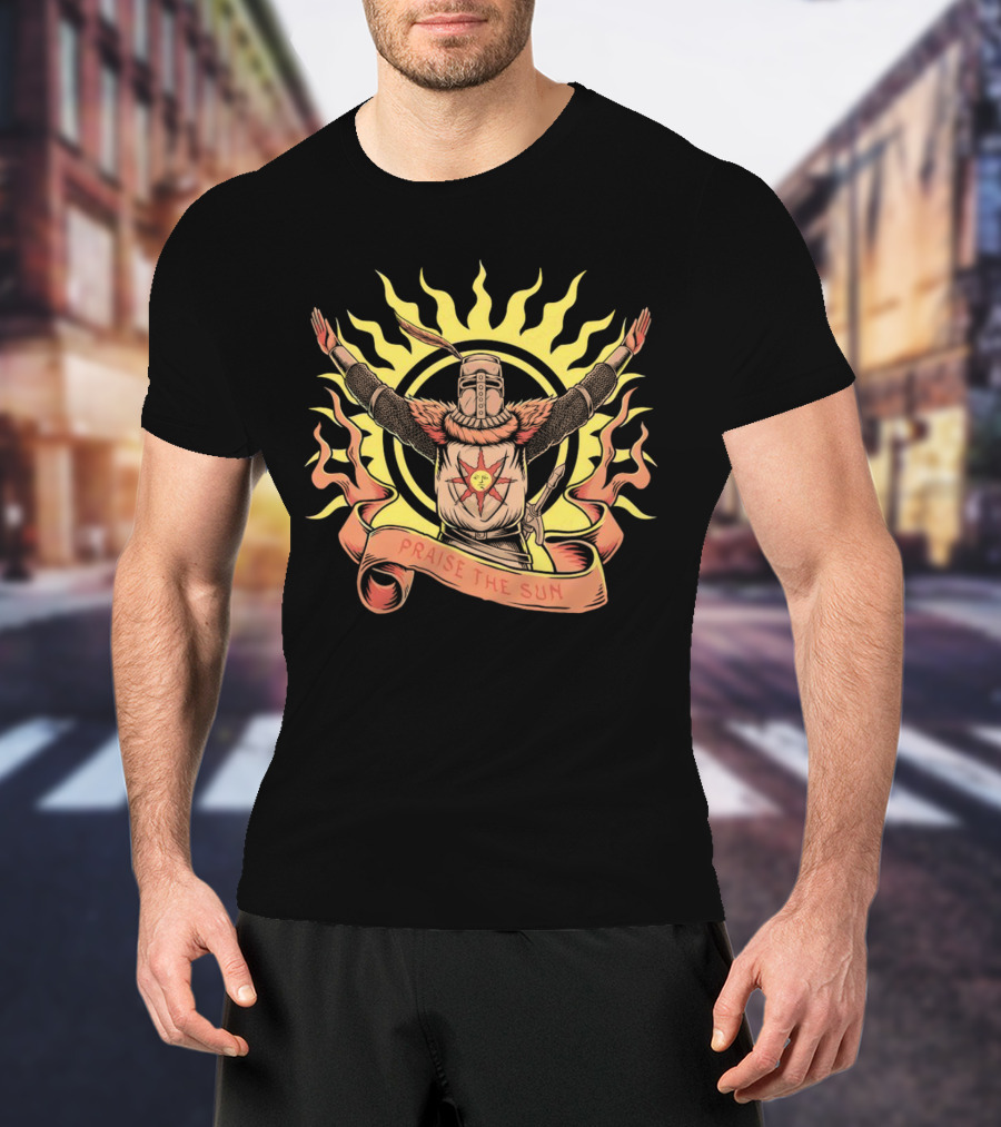 Solaire Praise The Sun Dark Souls Iconic Sunburst Knight Banner T-Shirt