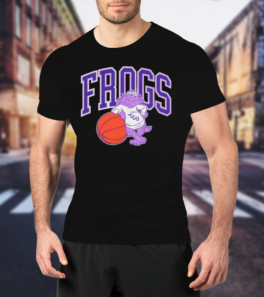 TCU Frogs Basketball Mascot With Purple Horned Frog And Ball T-Shirt