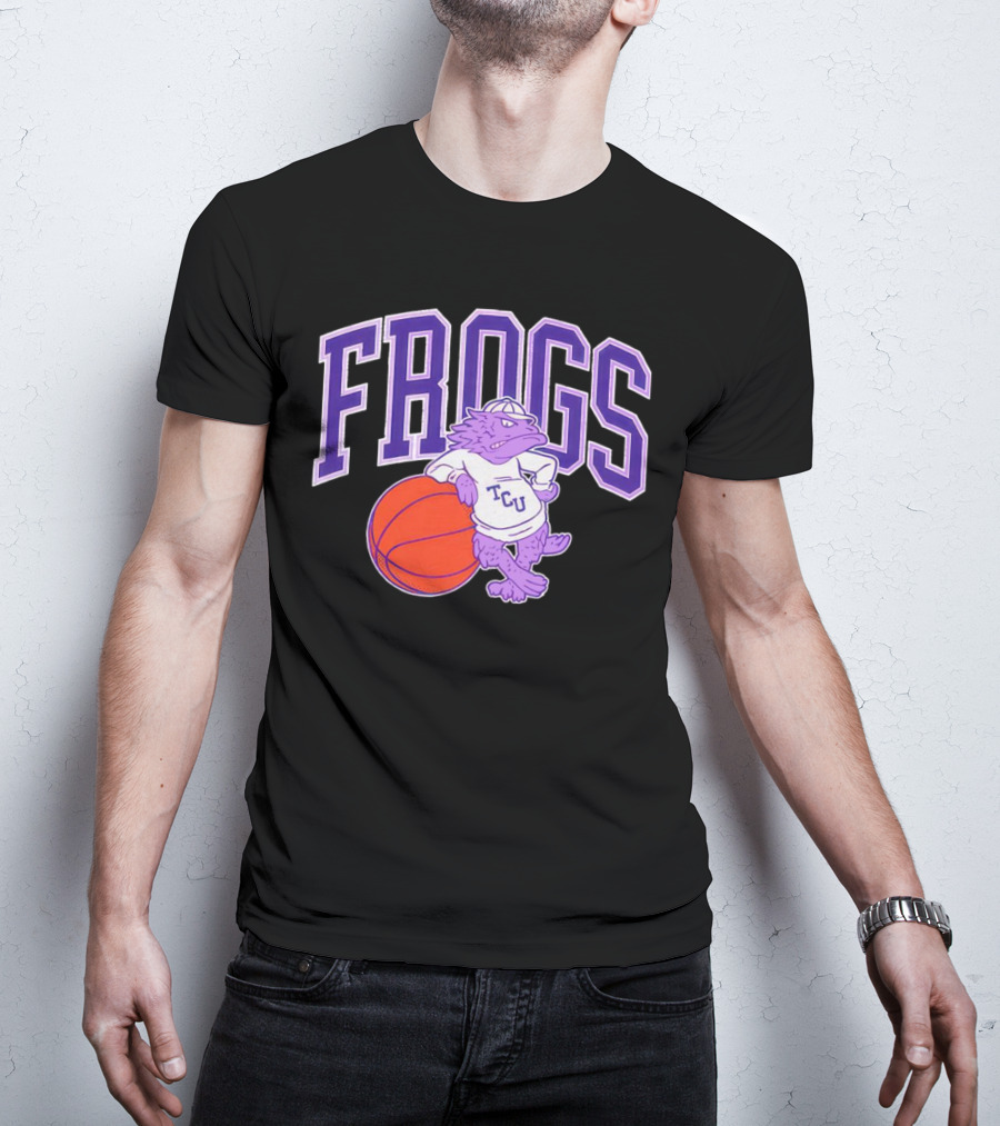 TCU Frogs Basketball Mascot With Purple Horned Frog And Ball T-Shirt