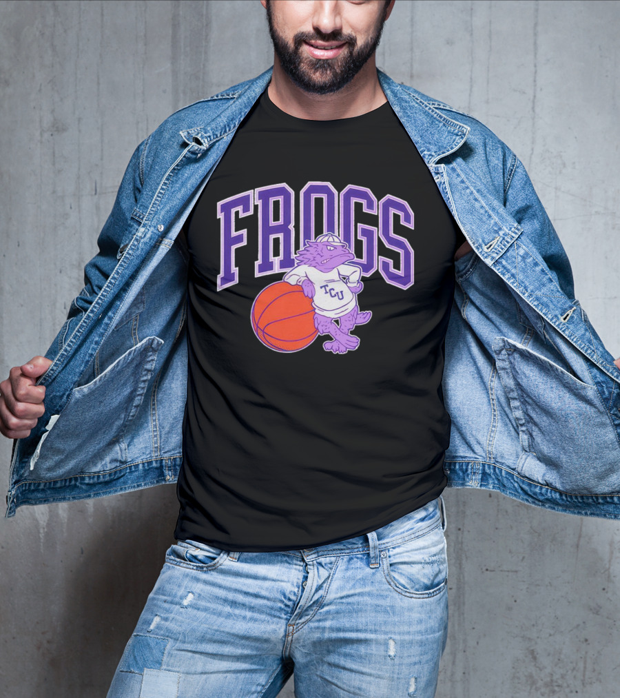 TCU Frogs Basketball Mascot With Purple Horned Frog And Ball T-Shirt