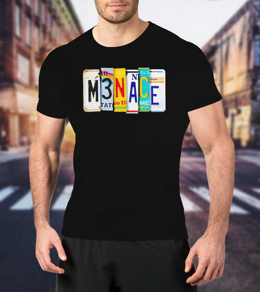 M3NACE License Plate Collage Text T-Shirt