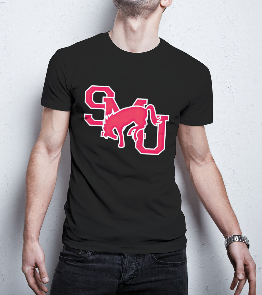 SMU Mustangs Red Logo With Jumping Mustang T-Shirt