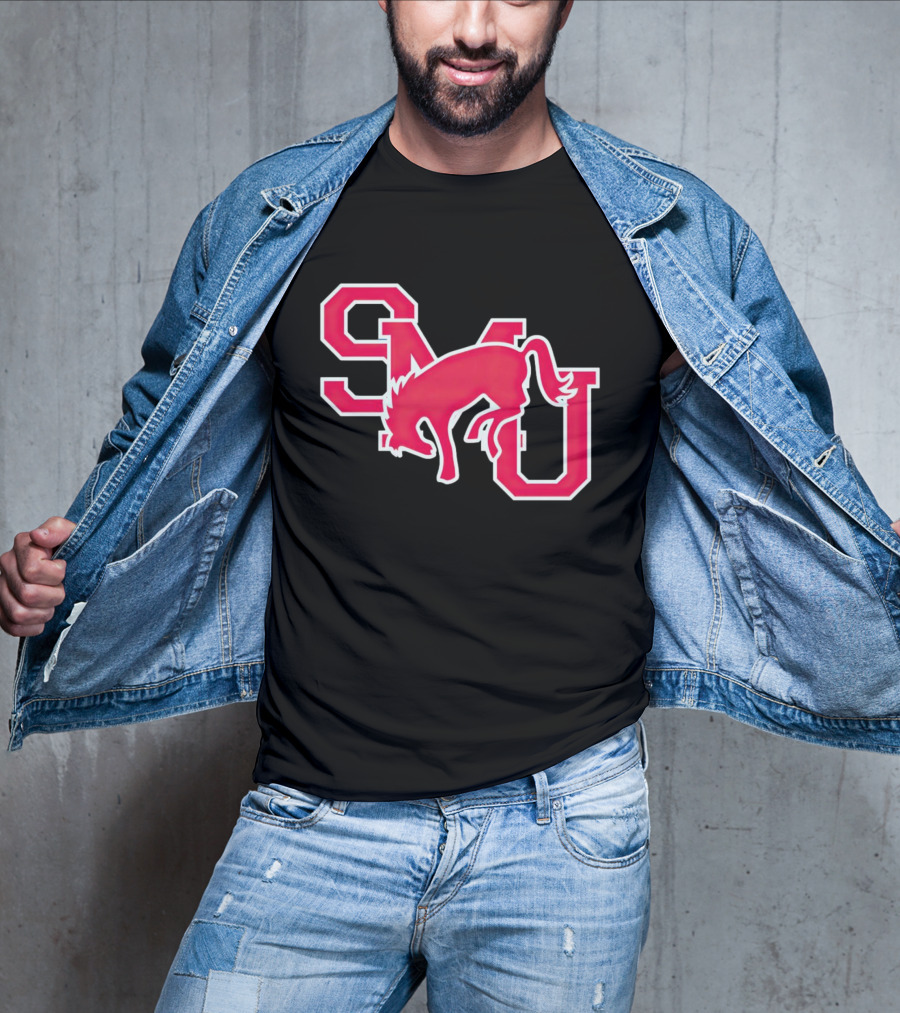SMU Mustangs Red Logo With Jumping Mustang T-Shirt