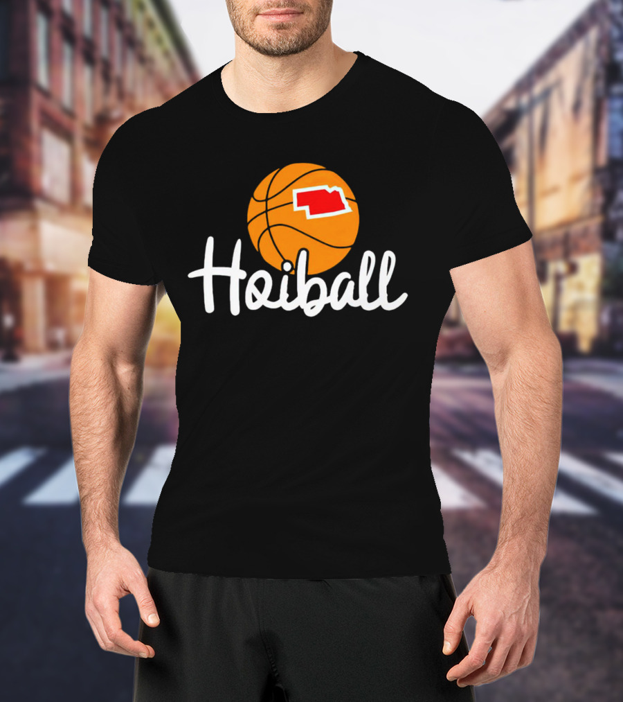 Nebraska Hoiball Basketball Icon With State Outline T-Shirt