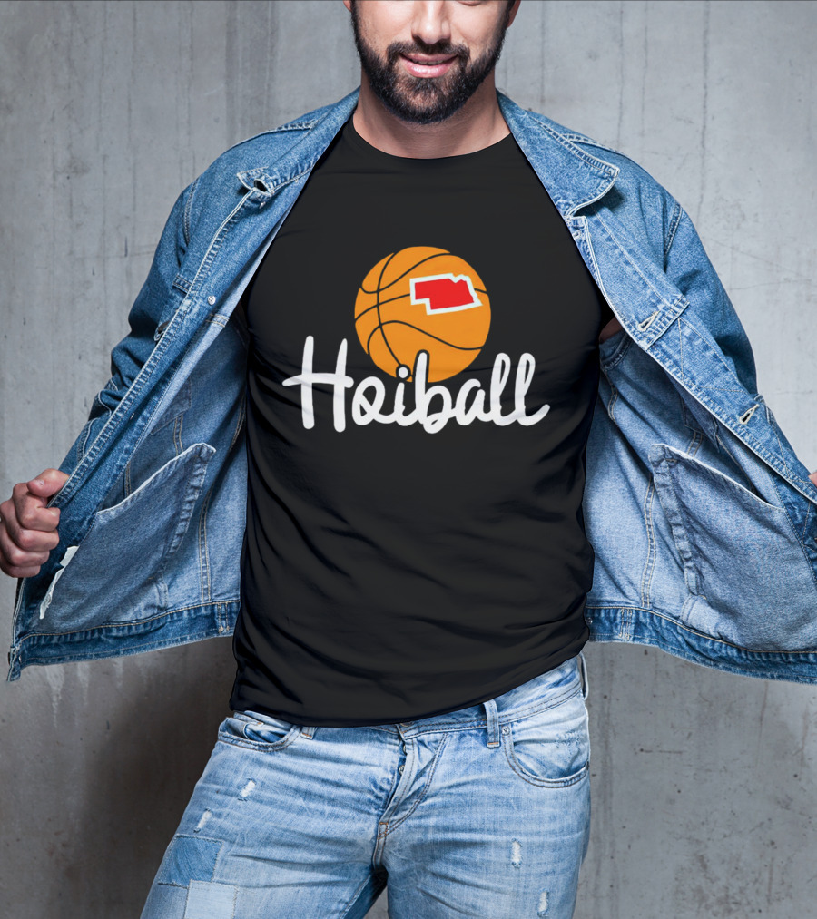 Nebraska Hoiball Basketball Icon With State Outline T-Shirt