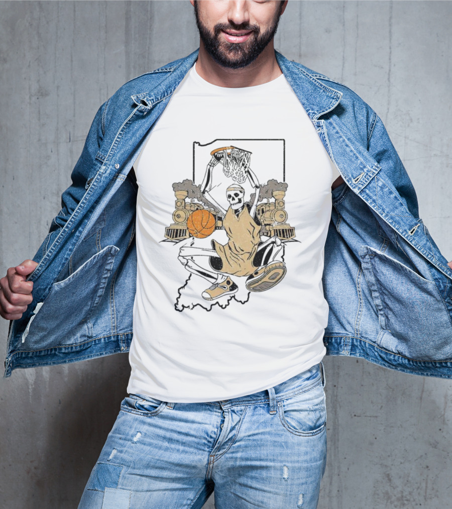 Purdue Boilermakers Basketball Skeleton Dunking Locomotive Indiana T-Shirt