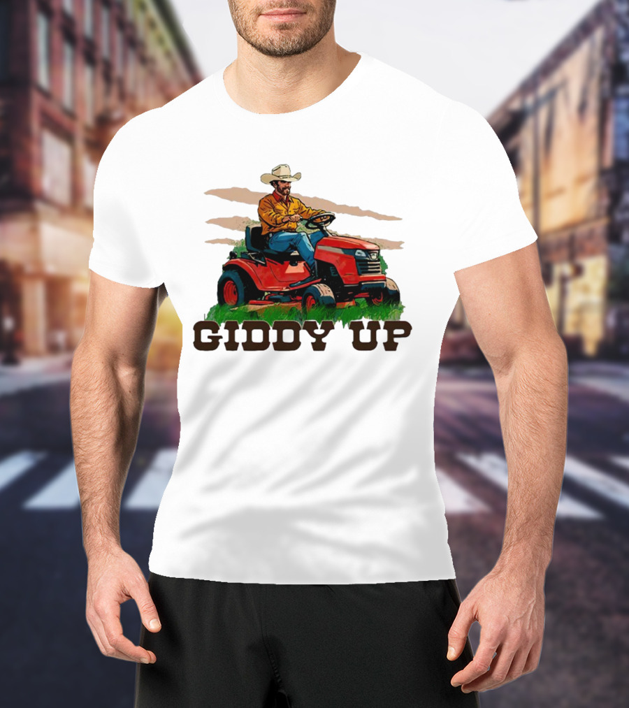 Giddy Up Cowboy On Lawn Mower T-Shirt