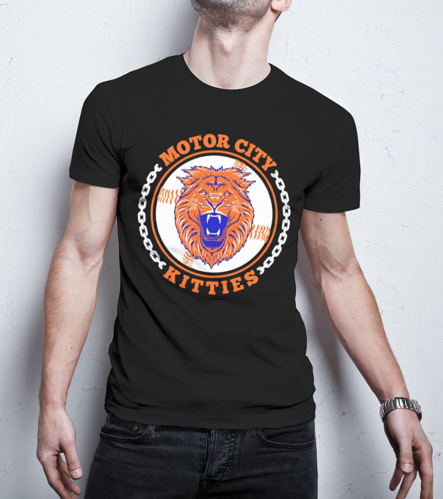 Motor City Kitties Baseball MLB Detroit Tigers Lion Chain Emblem T-Shirt