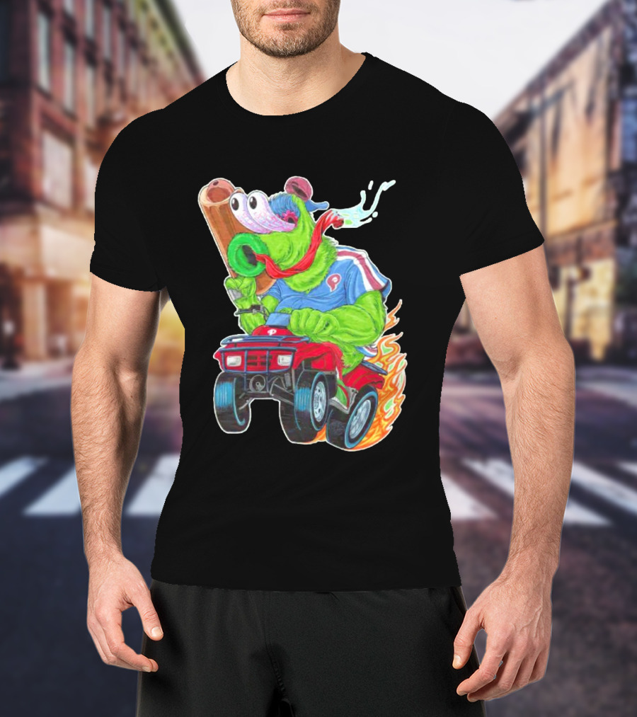 Phillie Phanatic Philadelphia Phillies Pheast Mode Mascot With Cannon Riding ATV T-Shirt