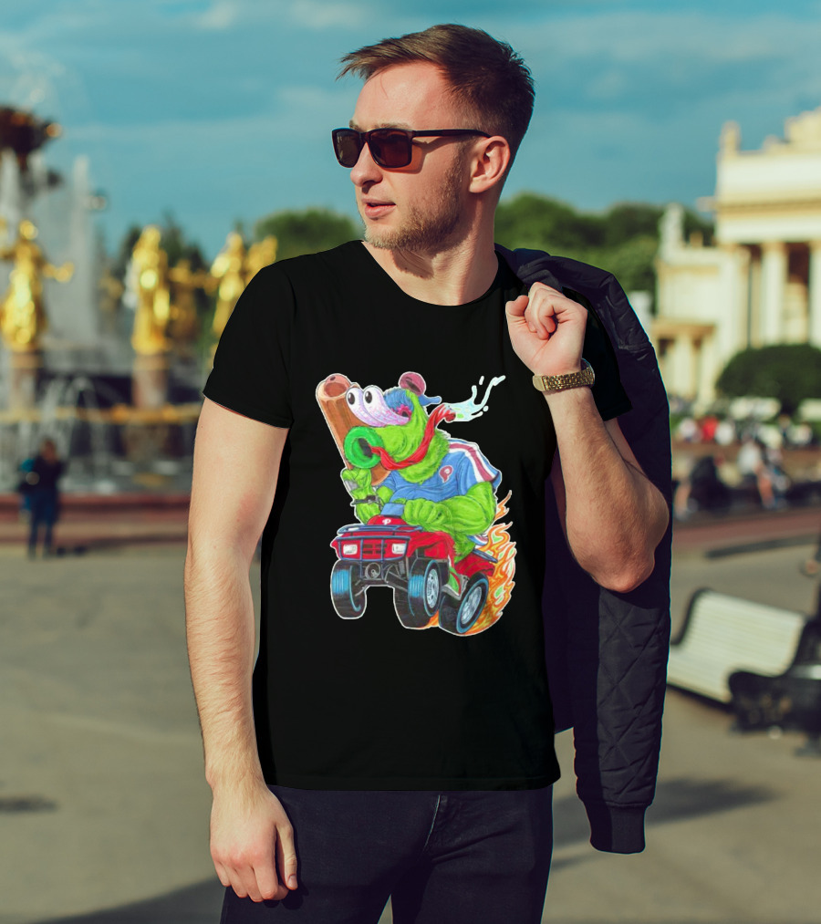 Phillie Phanatic Philadelphia Phillies Pheast Mode Mascot With Cannon Riding ATV T-Shirt