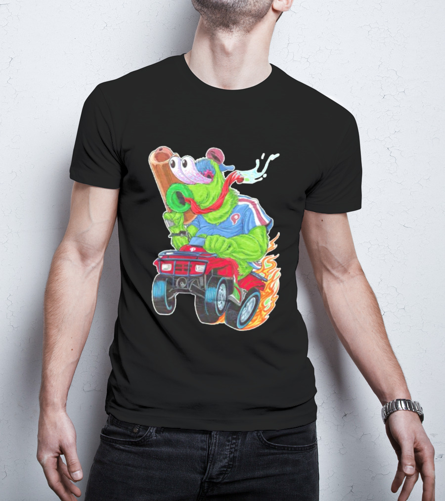 Phillie Phanatic Philadelphia Phillies Pheast Mode Mascot With Cannon Riding ATV T-Shirt