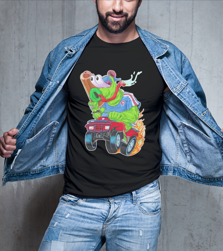 Phillie Phanatic Philadelphia Phillies Pheast Mode Mascot With Cannon Riding ATV T-Shirt