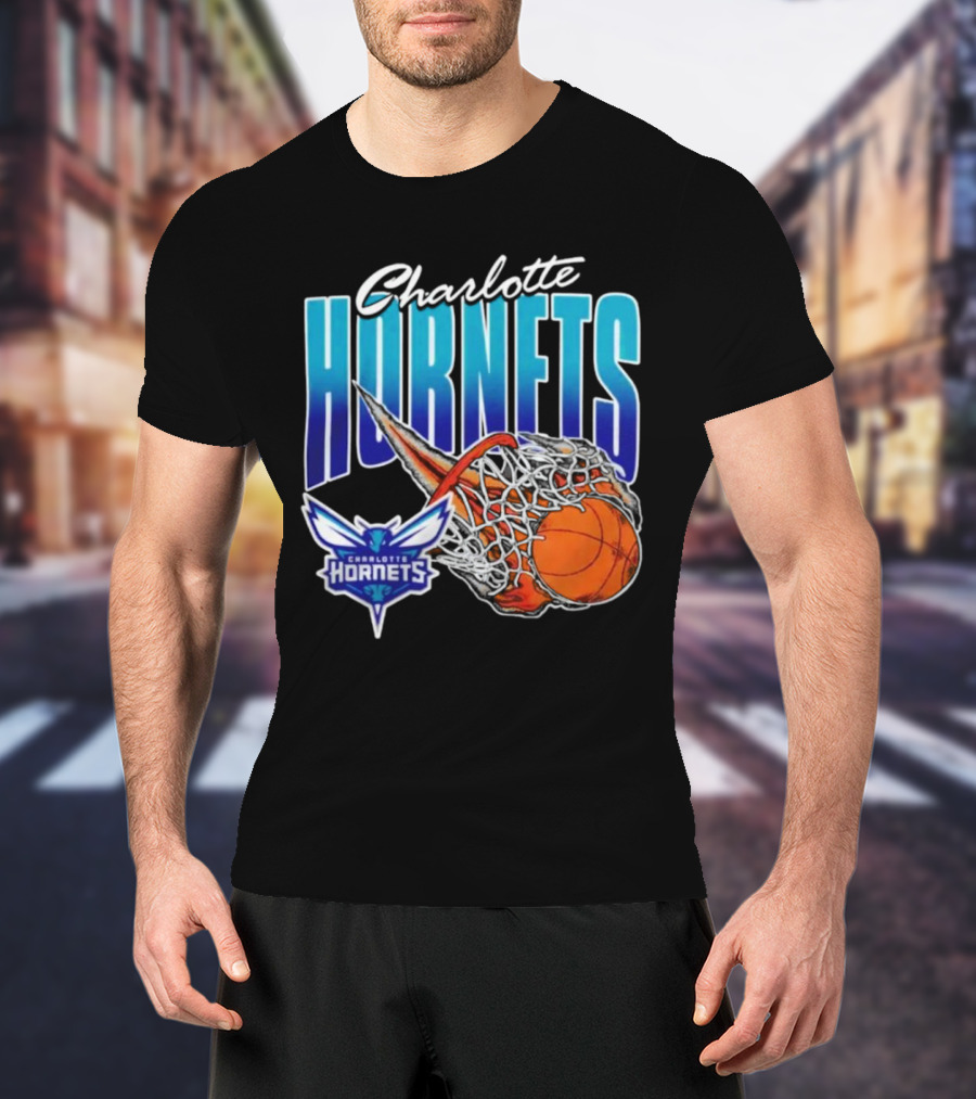 Charlotte Hornets Basketball Fire And Net T-Shirt