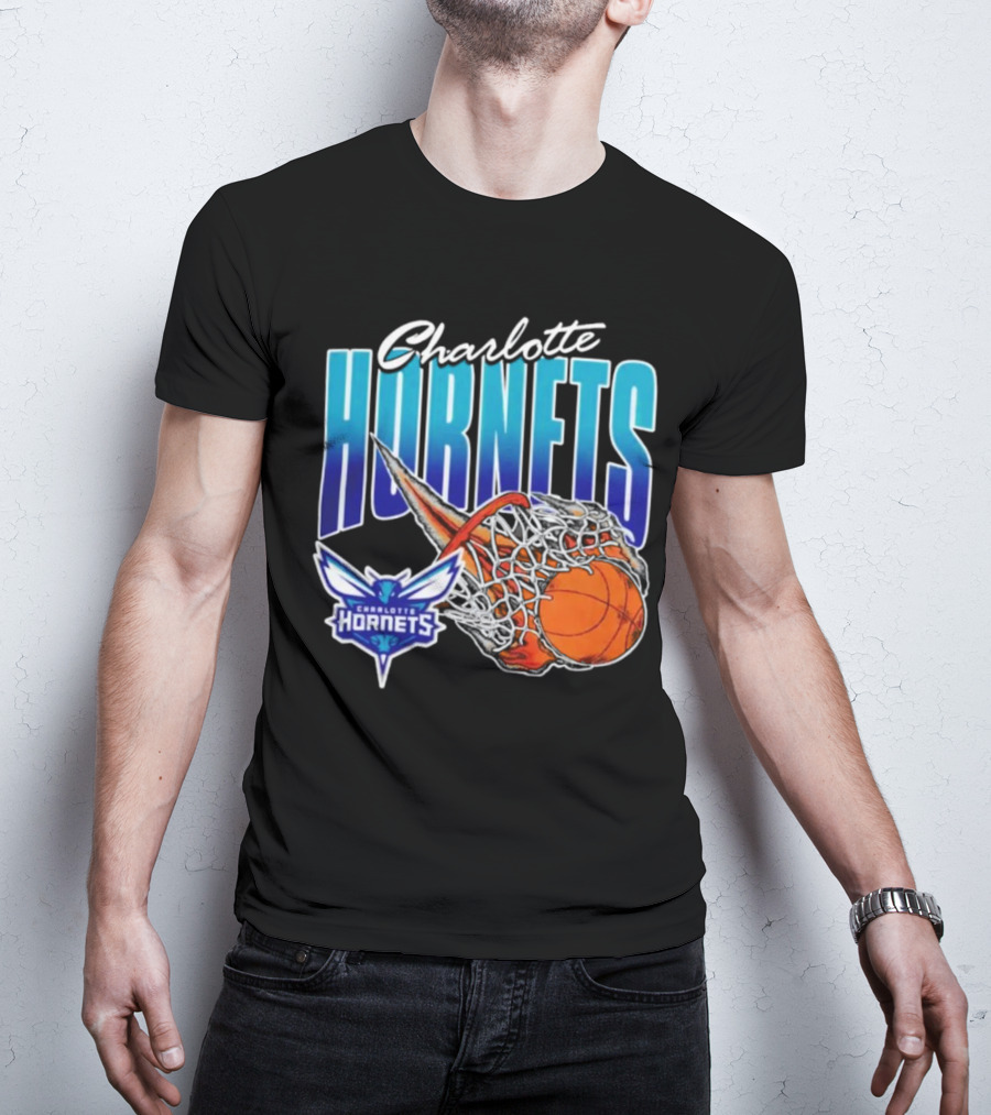 Charlotte Hornets Basketball Fire And Net T-Shirt
