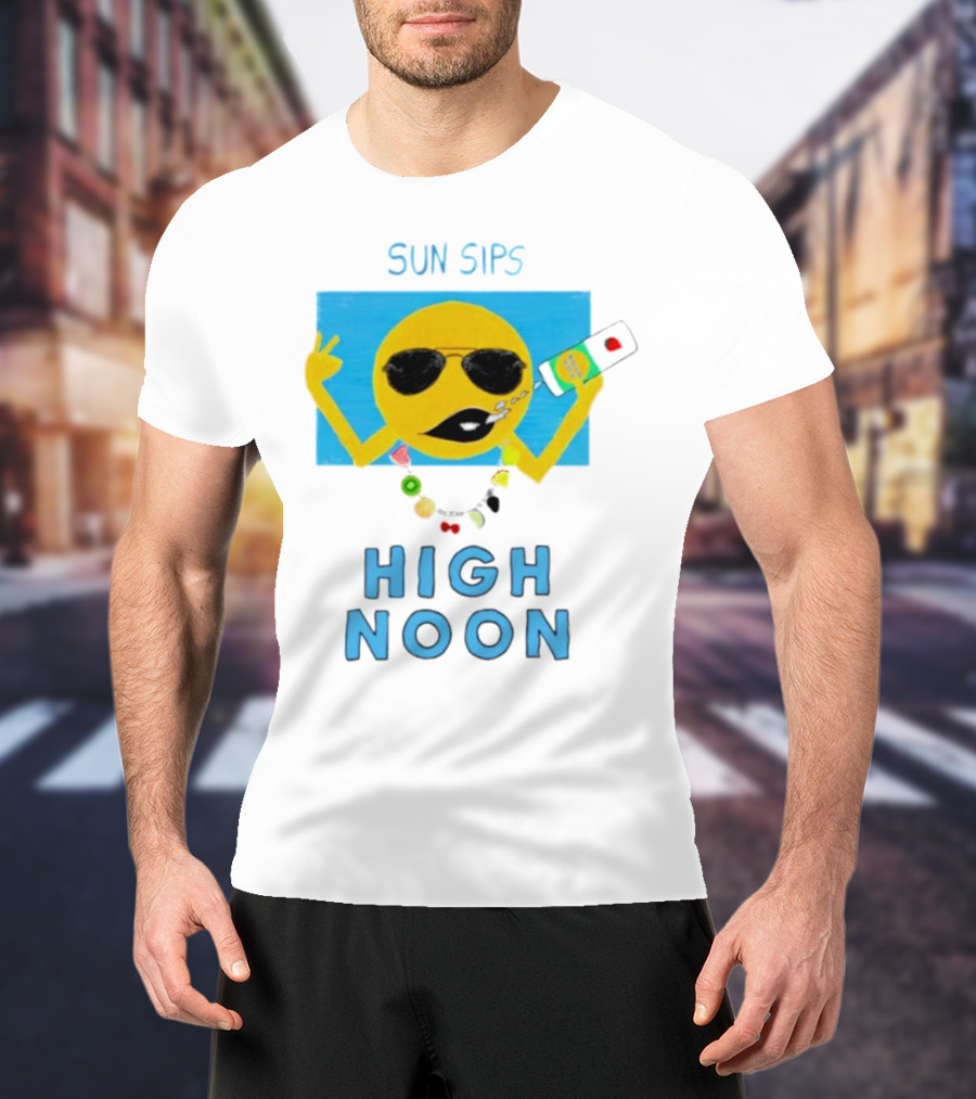 Sun Sips High Noon Emoji With Sunflower Style Glasses And Drink T-Shirt