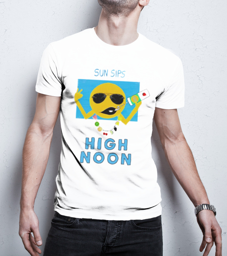 Sun Sips High Noon Emoji With Sunflower Style Glasses And Drink T-Shirt