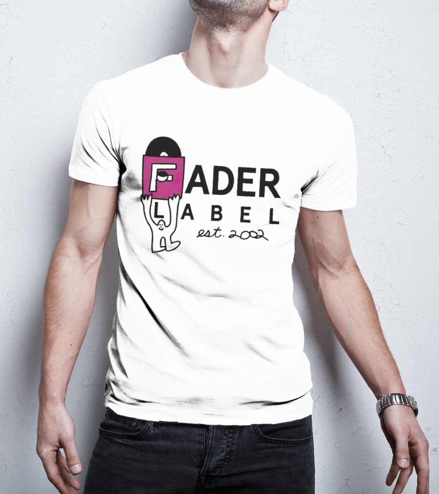 Fader Label Est 2002 Vinyl Record Icon With Pink Block F And Cartoon Character T-Shirt