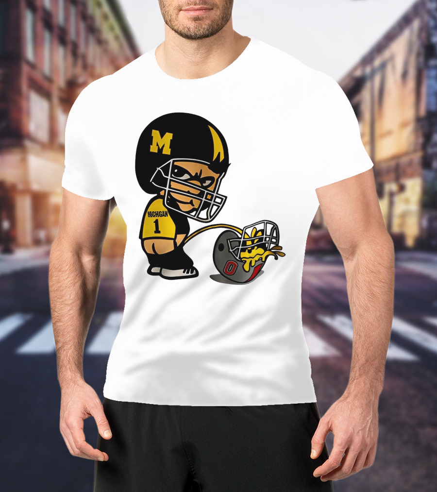 Michigan Wolverines M Football Player Pissing On Ohio State Helmet With O T-Shirt