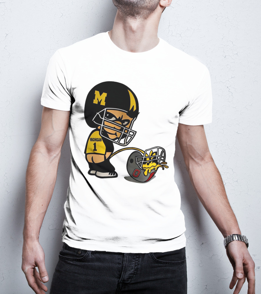 Michigan Wolverines M Football Player Pissing On Ohio State Helmet With O T-Shirt