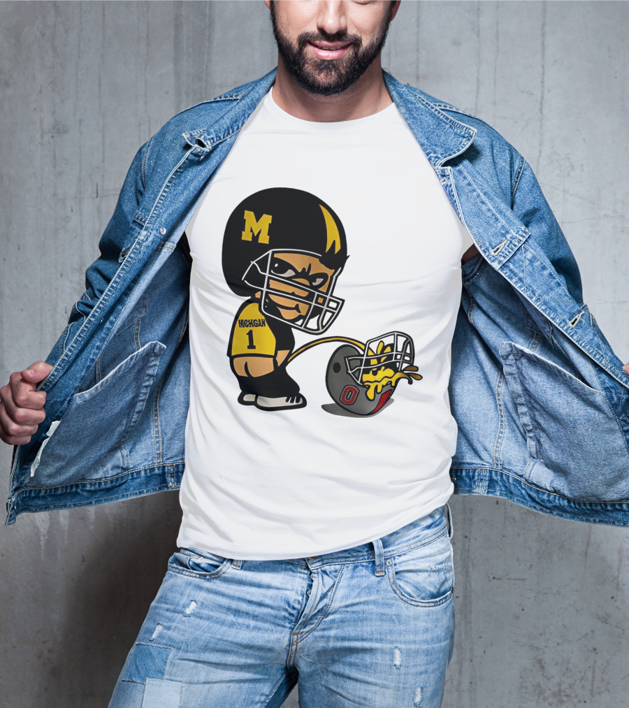 Michigan Wolverines M Football Player Pissing On Ohio State Helmet With O T-Shirt