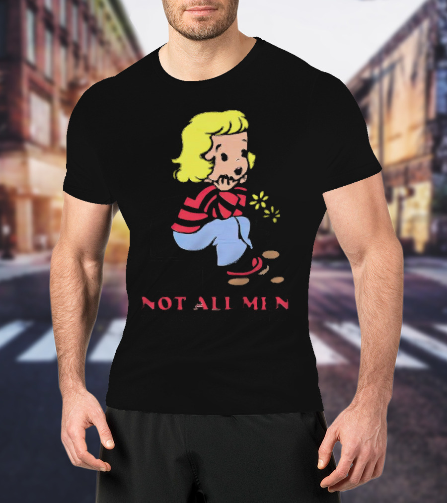 Not All Men But Somehow Always A Man Cartoon Character Sitting On Steps With Flowers T-Shirt