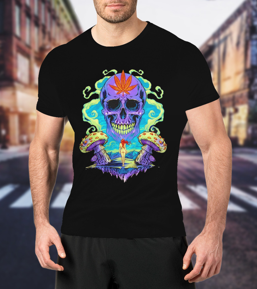 Skull Ethereal Euphoria Psychedelic Mushroom Fantasy T-Shirt