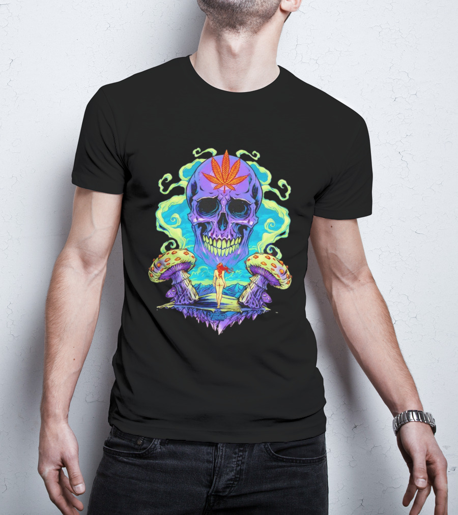 Skull Ethereal Euphoria Psychedelic Mushroom Fantasy T-Shirt