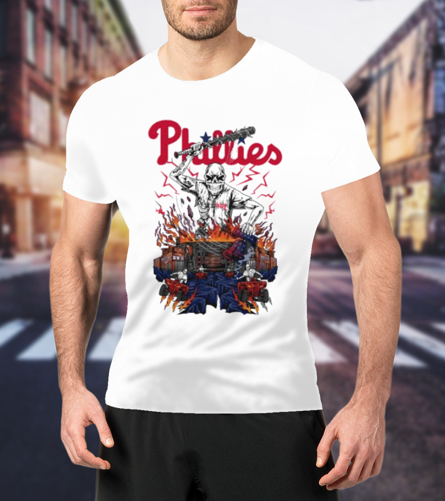 Phillies Ring The Bell Skeleton Flames T-Shirt