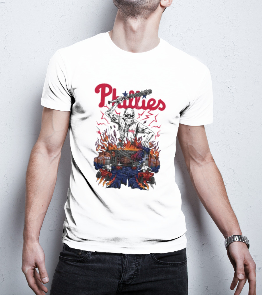 Phillies Ring The Bell Skeleton Flames T-Shirt