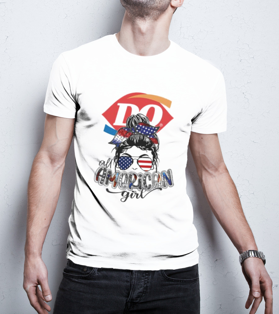 Dairy Queen All American Girl Messy Bun Patriotic髁 T-Shirt